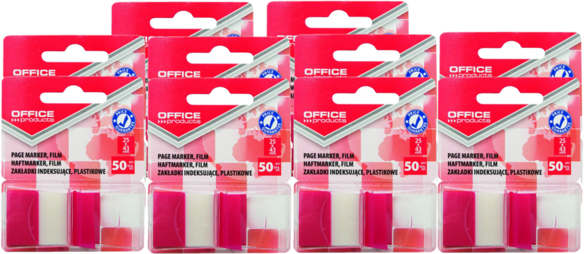 10x zakładki samoprzylepne Office Products, indeksujące, folia PP, 25x43mm, 1x50 sztuk, czerwony
