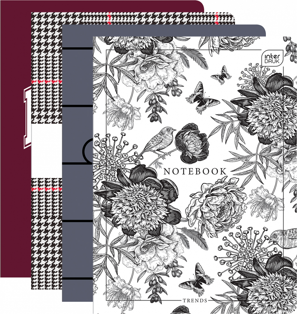 4x zeszyt w linie Interdruk, A5, miękka oprawa, 96 kartek, mix wzorów
