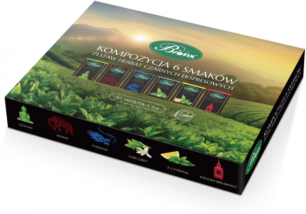 Zestaw herbat czarnych w kopertach BiFix Kompozycja 6 smaków, 30 sztuk x 2g