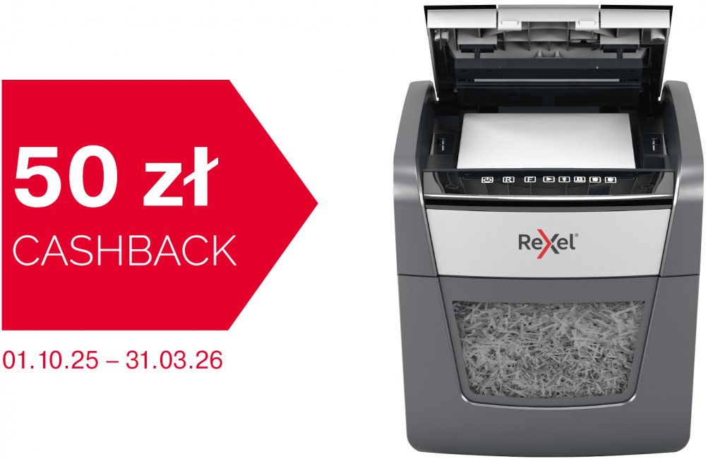 Niszczarka do papieru automatyczna Rexel Optimum AutoFeed+ 45X, konfetti 4x28 mm, 45 kartek, P-4 DIN, czarny