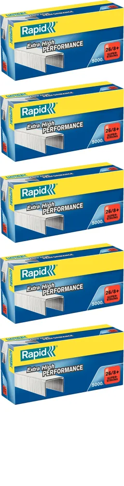 5x Zszywki Rapid Super Strong, 26/8+ 5M, 5000 sztuk, srebrny