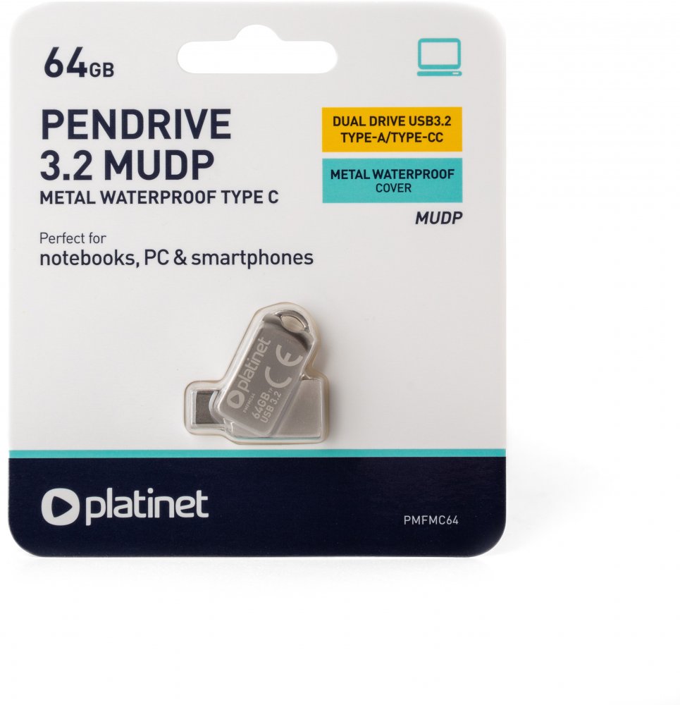 Pendrive Platinet 2 in 1 Metal UDP, 64GB, USB 3.2 Typ A + Typ C, srebrny
