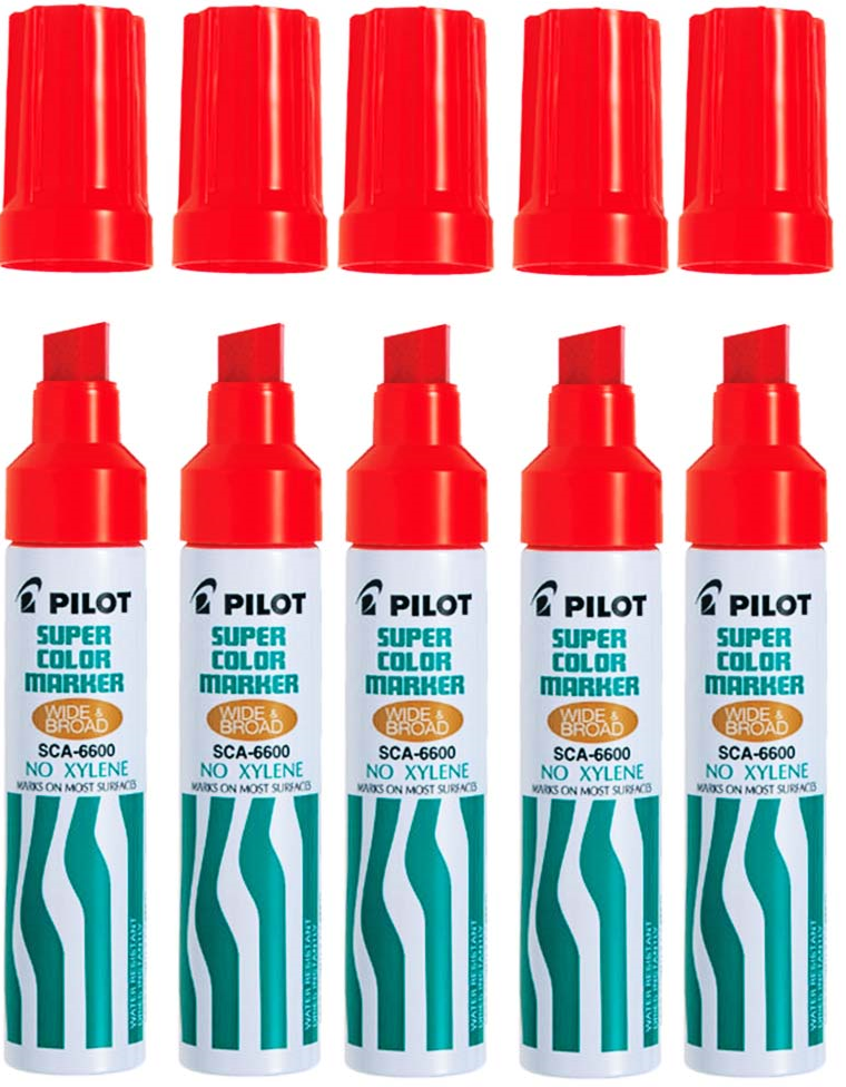 5x Marker permanentny Pilot, Jumbo SCA 6600, ścięta, 12.5mm czerwony