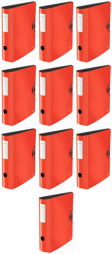 10x Segregator A4 Leitz Solid Active, PP, 82mm, do 500 kartek, jasnoczerwony