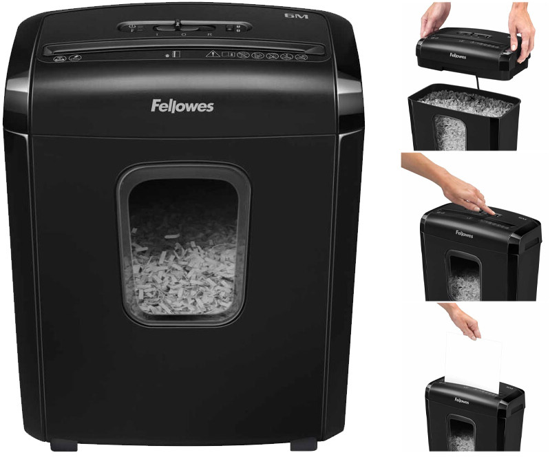 Niszczarka do papieru Fellowes 6M, ścinek 4x12mm, 6 kartek, P-4/T-4 DIN, czarny