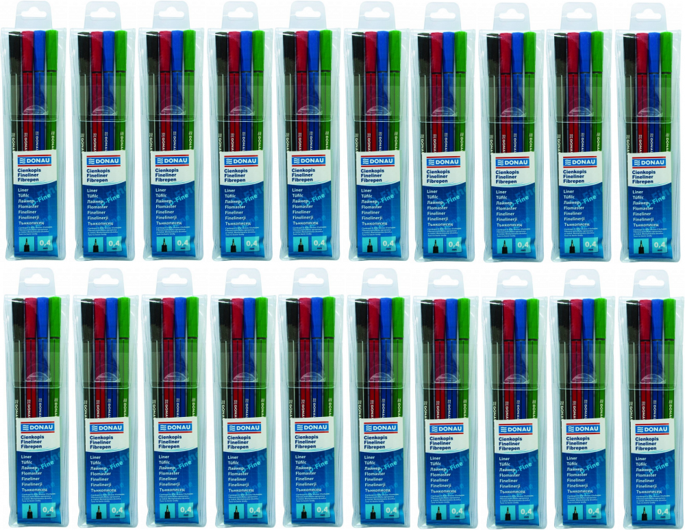20x Cienkopis Donau D-Fine, 0.4mm, 4 sztuki, mix kolorów
