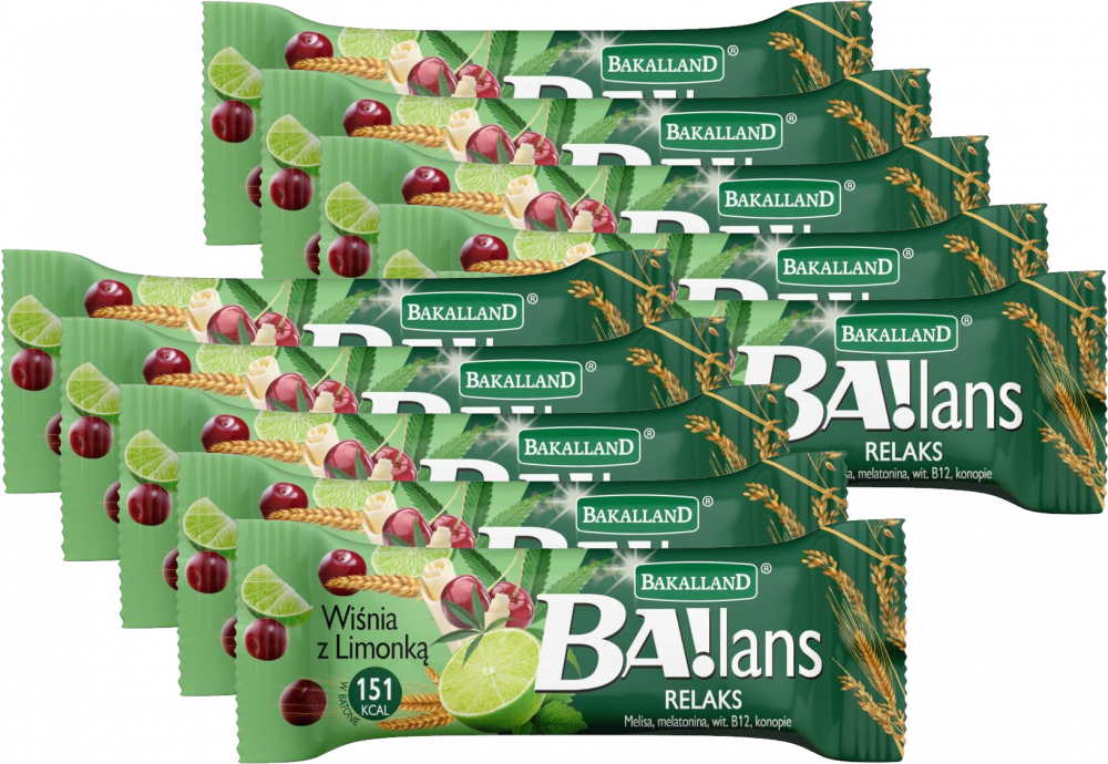 10x Baton Bakalland Ba!lans Relaks, wiśnia z limonką, 38g