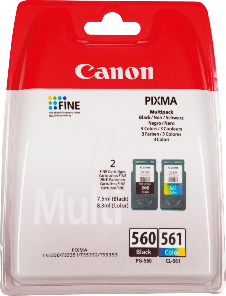 Tusz Canon PG-560/CL-561 (3713C006), 7.5ml/8.3ml, cyan (błękitny), magenta (purpurowy), yellow (żółty), black (czarny)