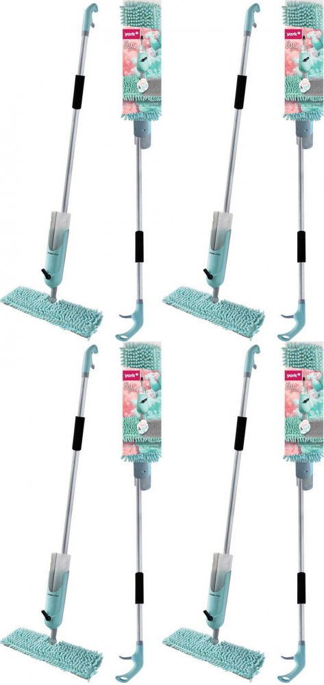4x Mop płaski ze spryskiwaczem York Dual Splash, szaro-zielony, kij+mop