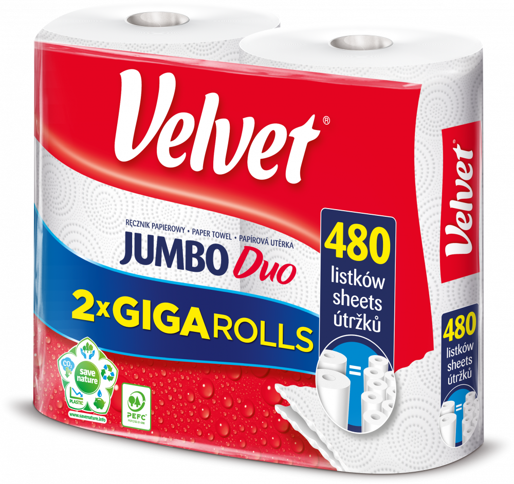 Ręcznik papierowy Velvet Jumbo Duo, 2-warstwowy, w roli, 2 rolki, biały