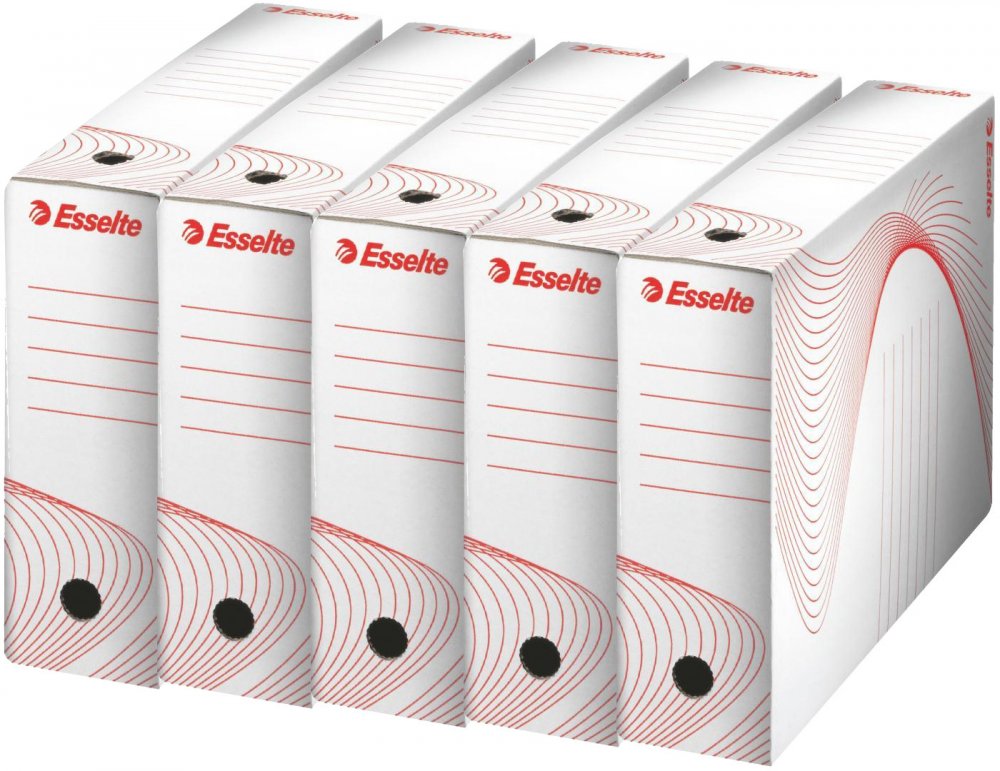 5x Pudło archiwizacyjne Esselte Standard, do luźnych dokumentów, 100mm, biały