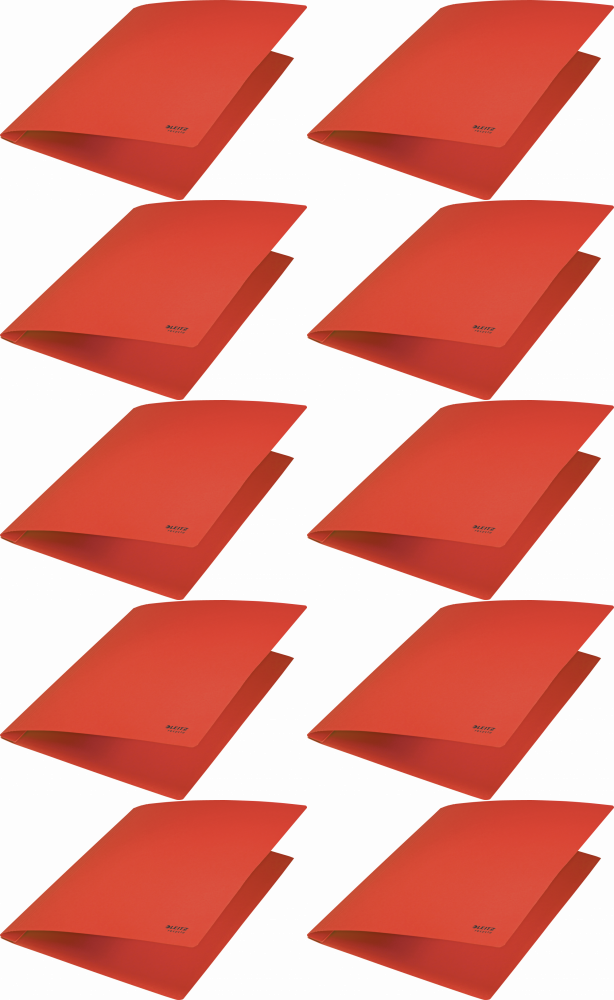 10x Skoroszyt kartonowy Leitz Recycle, A4, do 250 kartek, 275g/m2, czerwony