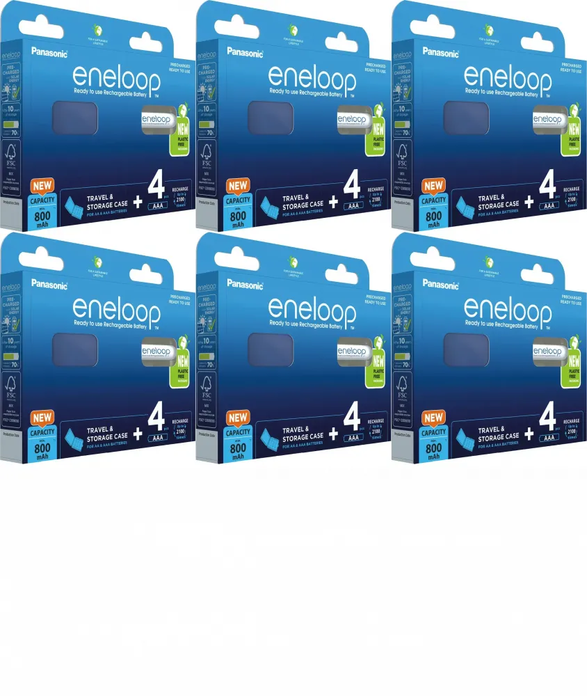 6x Akumulator Panasonic Eneloop, AAA, 800mAh, 4 sztuki+ plastikowe etui