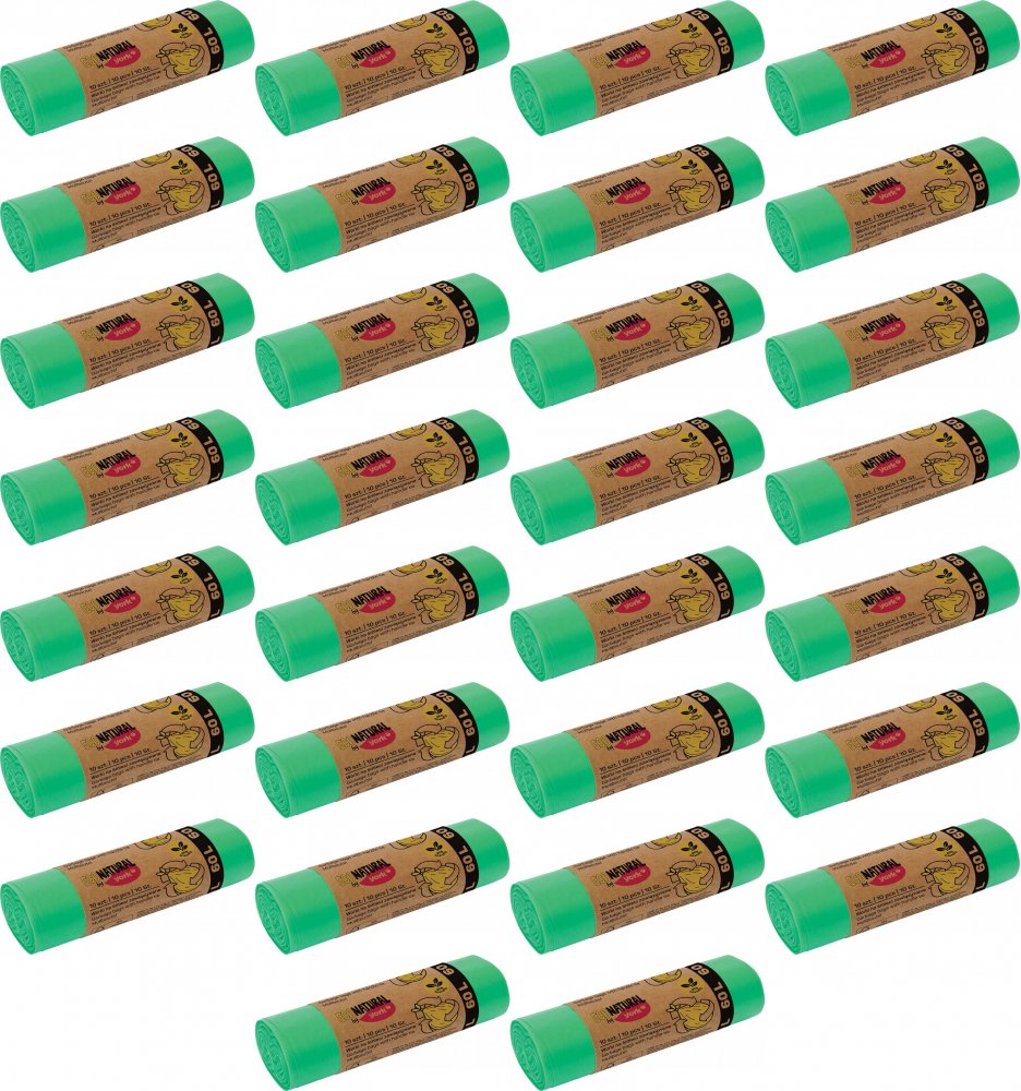 30x Worki na śmieci Eco Natural by York, na odpady zmieszane, 60l, 10 sztuk, zielony