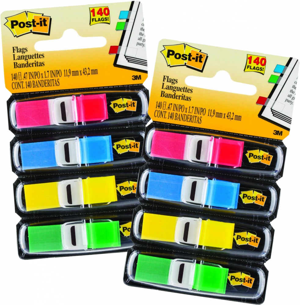 2x Zakładki samoprzylepne Post-it, indeksujące, 12x43mm, 4x35 sztuk, mix kolorów
