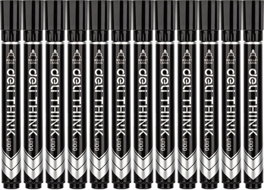 12x Marker permanentny Deli, okrągła, 4.5mm, czarny