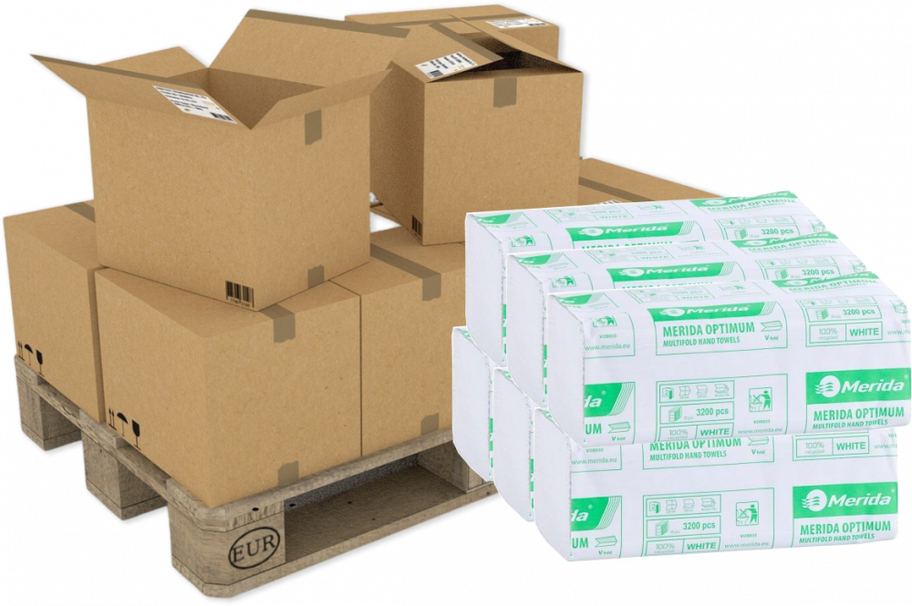 480x Ręcznik papierowy Merida, dwuwarstwowy, w składce V, 160 składek, biały