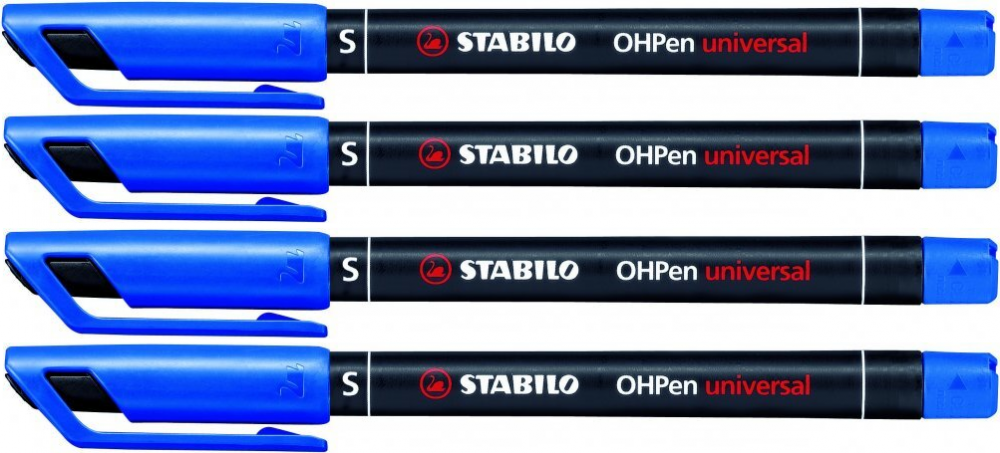 4x foliopis Stabilo, OHPen, okrągła, 0.4mm (S), niebieski