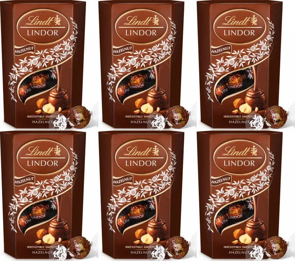 6x Praliny Lindt Lindor Orzech laskowy, czekoladowy z nadzieniem orzechowym, 200g