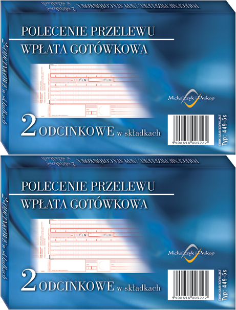 2x Polecenie przelewu- wpłata gotówkowa MiP 449-5S, A6 (oryginał+kopia) w składkach, 100k