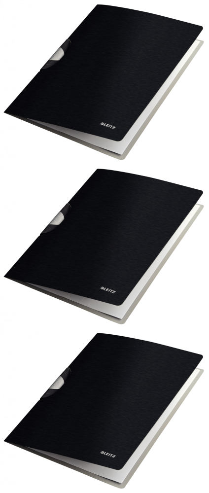 3x Skoroszyt plastikowy z klipsem Leitz Style ColorClip Professional, A4, do 40 kartek, czarny