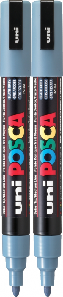 2x Marker Posca PC-5M, z farbą plakatową, okrągła, ciemnoszary