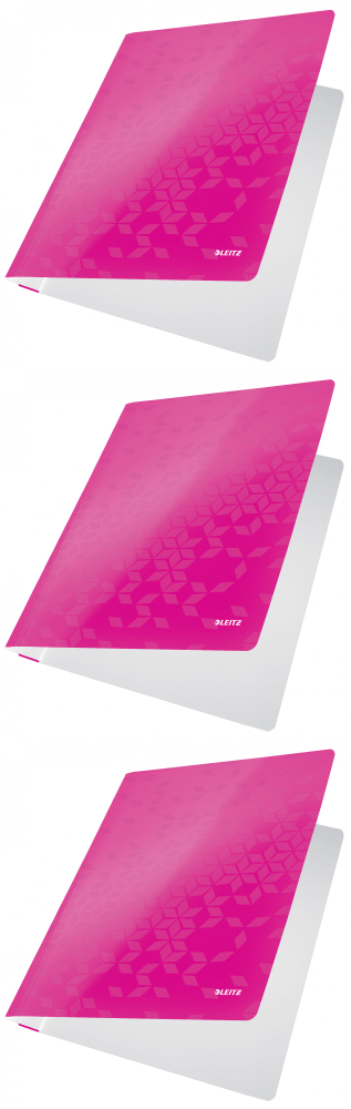 3x Skoroszyt kartonowy bez oczek Leitz Wow, A4, do 60 kartek, 300g/m2, różowy