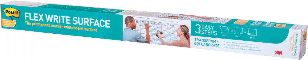 Folia suchościeralna Post-it Flex w rolce, 91x122cm, ściereczka i butelka na wodę w zestawie