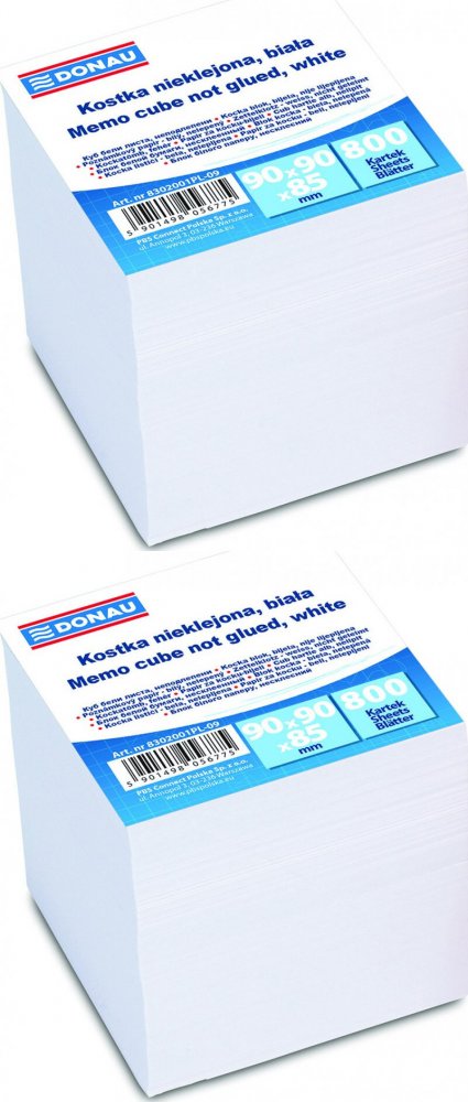 2x Karteczki do notatek Donau, nieklejone, 90x90x90mm, 800 kartek biały
