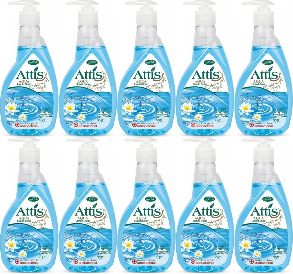 10x Mydło w płynie Attis Gold Drop, antybakteryjne, z dozownikiem, 400ml