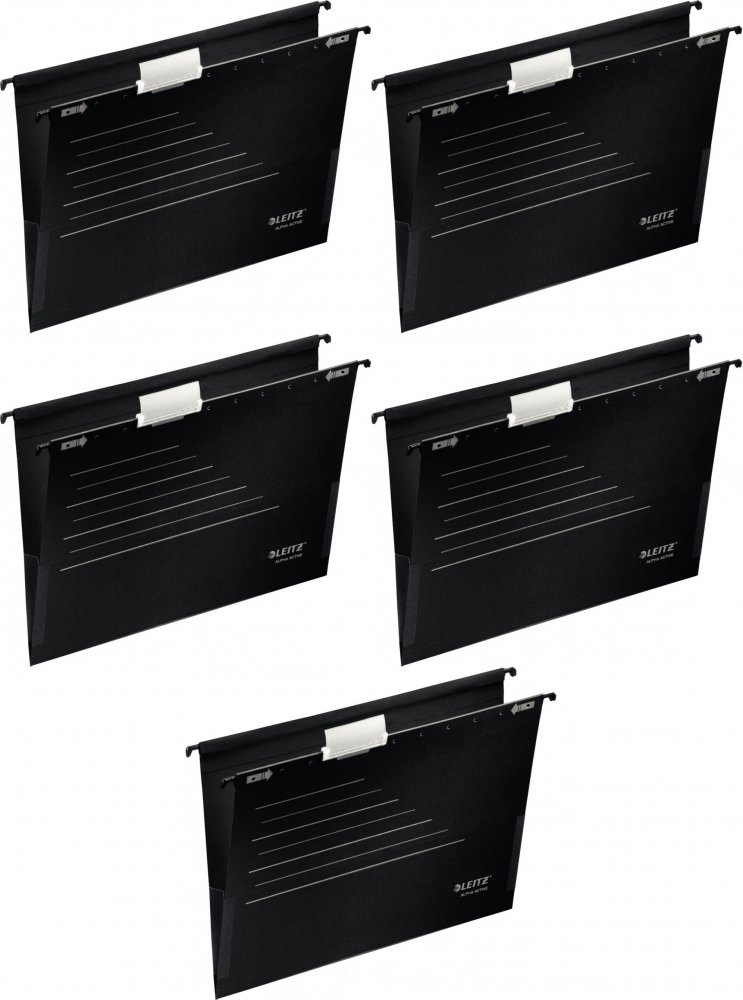 5x Teczka zawieszkowa kartonowa Leitz Alpha Active, A4, z rozciągliwymi bokami, 225g/m2 czarny
