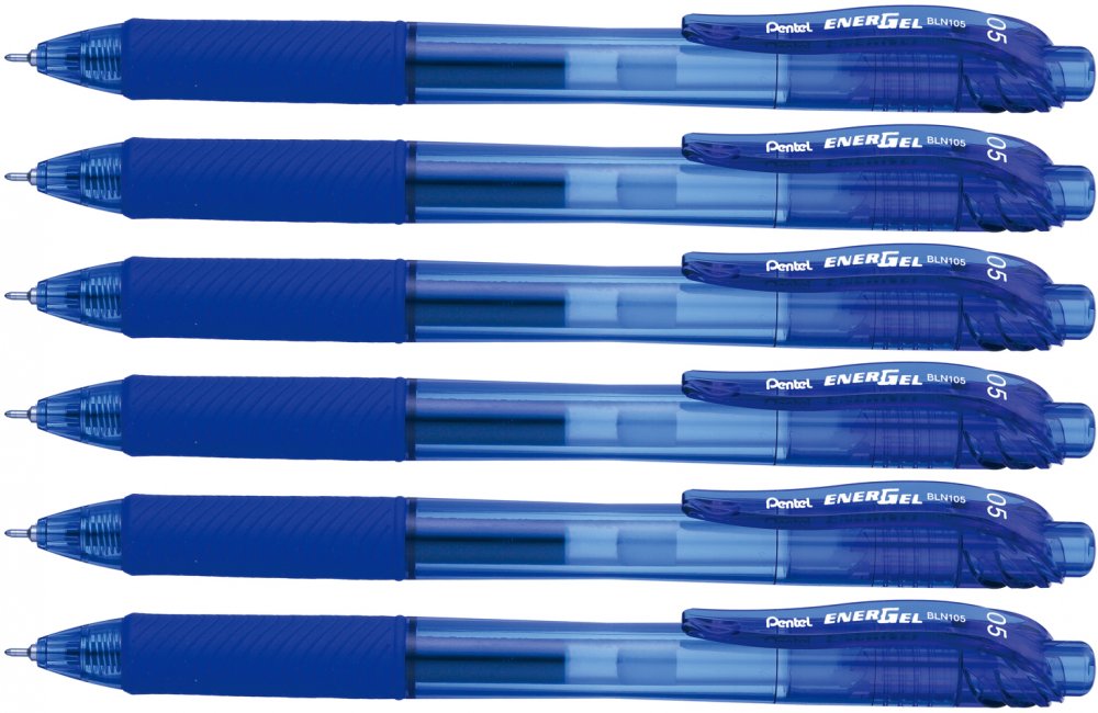 6x pióro kulkowe automatyczne Pentel, EnerGel BLN-105, 0.5mm, niebieski