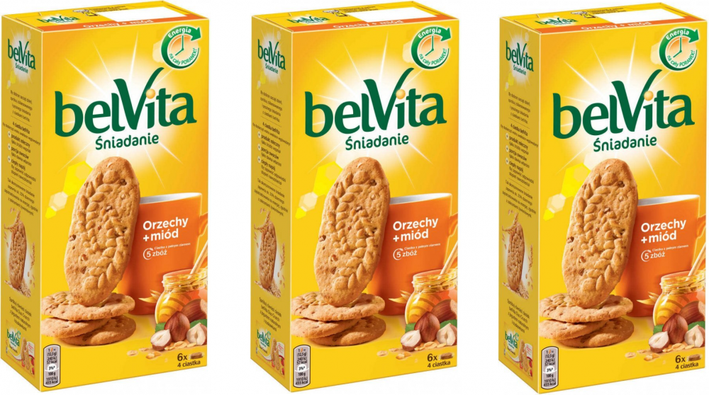 3x ciastka zbożowe Belvita, orzechy i miód, 300g