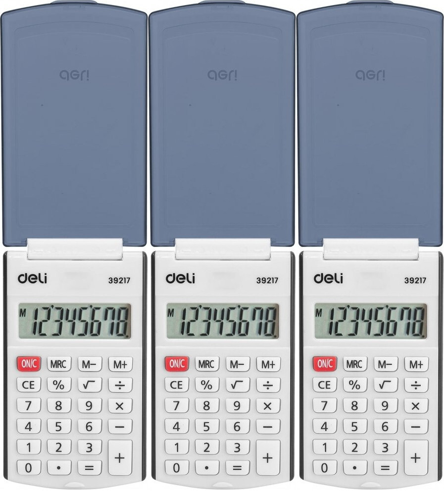 3x Kalkulator kieszonkowy Deli E39217, 8 cyfr, czarny