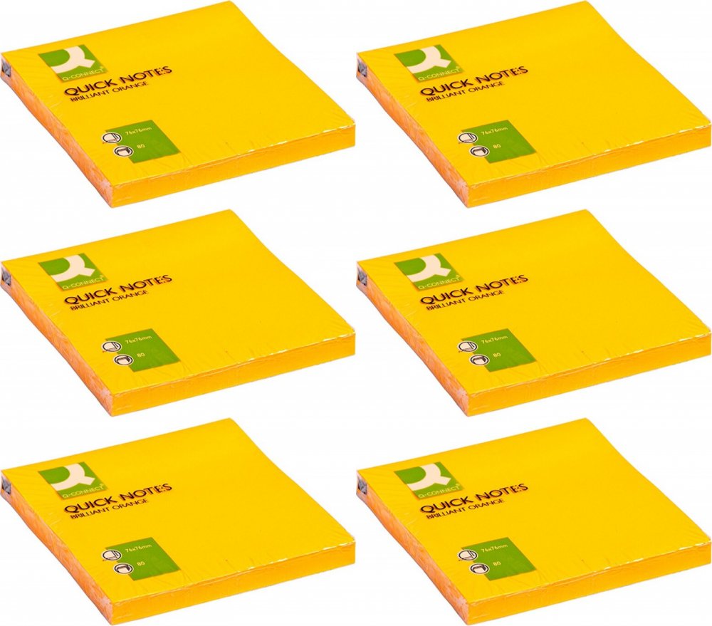 6x Karteczki samoprzylepne Q-connect Brilliant, 76x76mm, 80 karteczek, pomarańczowy neonowy