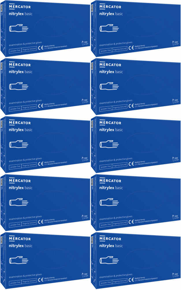 10x Rękawiczki nitrylowe jednorazowe Nitrylex Basic PF, bezpudrowe, rozmiar S, 100 sztuk, niebieski