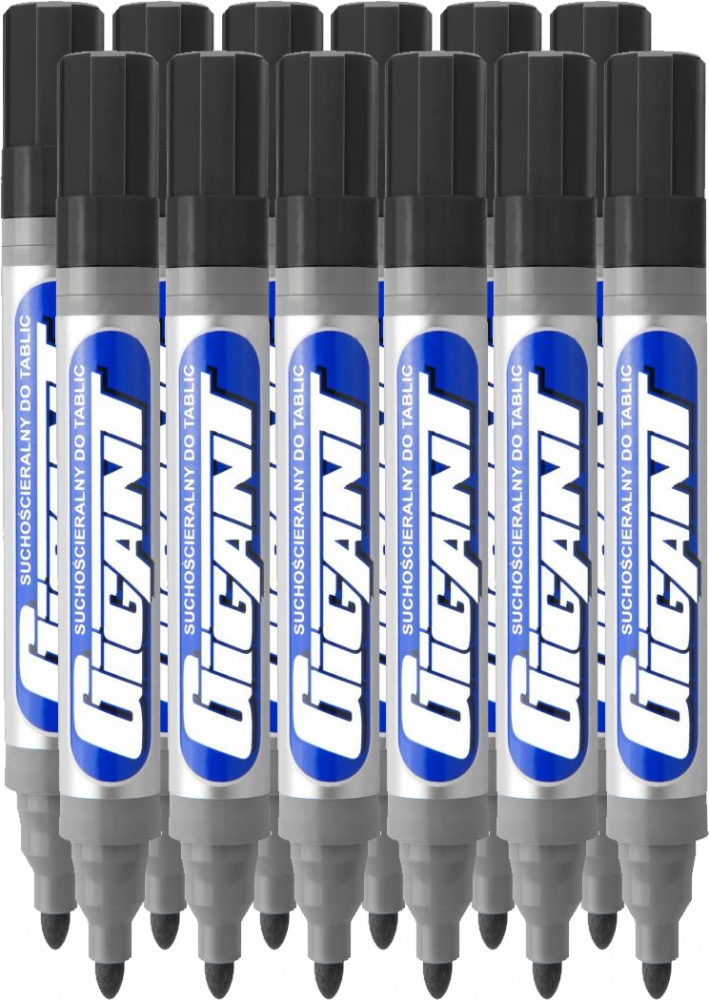 12x Marker suchościeralny Kamet, Gigant, okrągła, 3mm, czarny