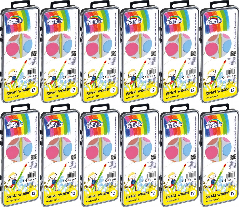 12x Farby akwarelowe wodne Fiorello, 12 sztuk, mix kolorów