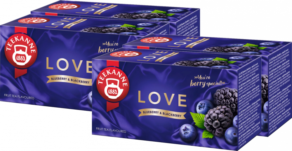 4x Herbata owocowa w torebkach Teekanne Love Blueberry & Blackberry, borówka i jeżyna, 20 sztuk x 2.25g