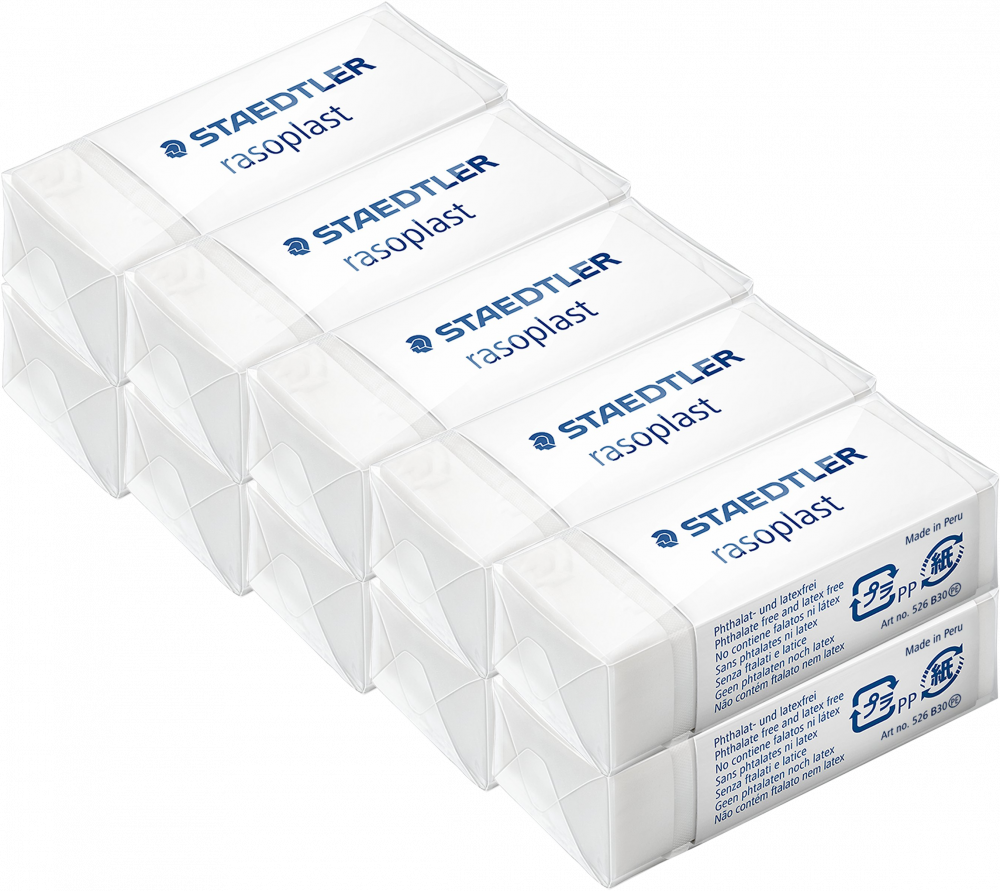10x gumka ołówkowa Staedtler, Rasoplast, 43x19x13mm, biały