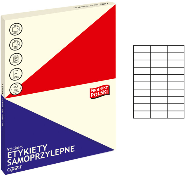 Etykiety samoprzylepne Grand, 70x29.7mm, 100 arkuszy, biały
