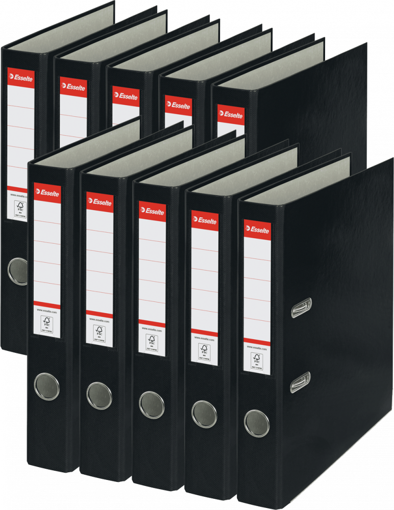 10x Segregator A4 Esselte, 50mm, do 350 kartek, ekonomiczny, czarny