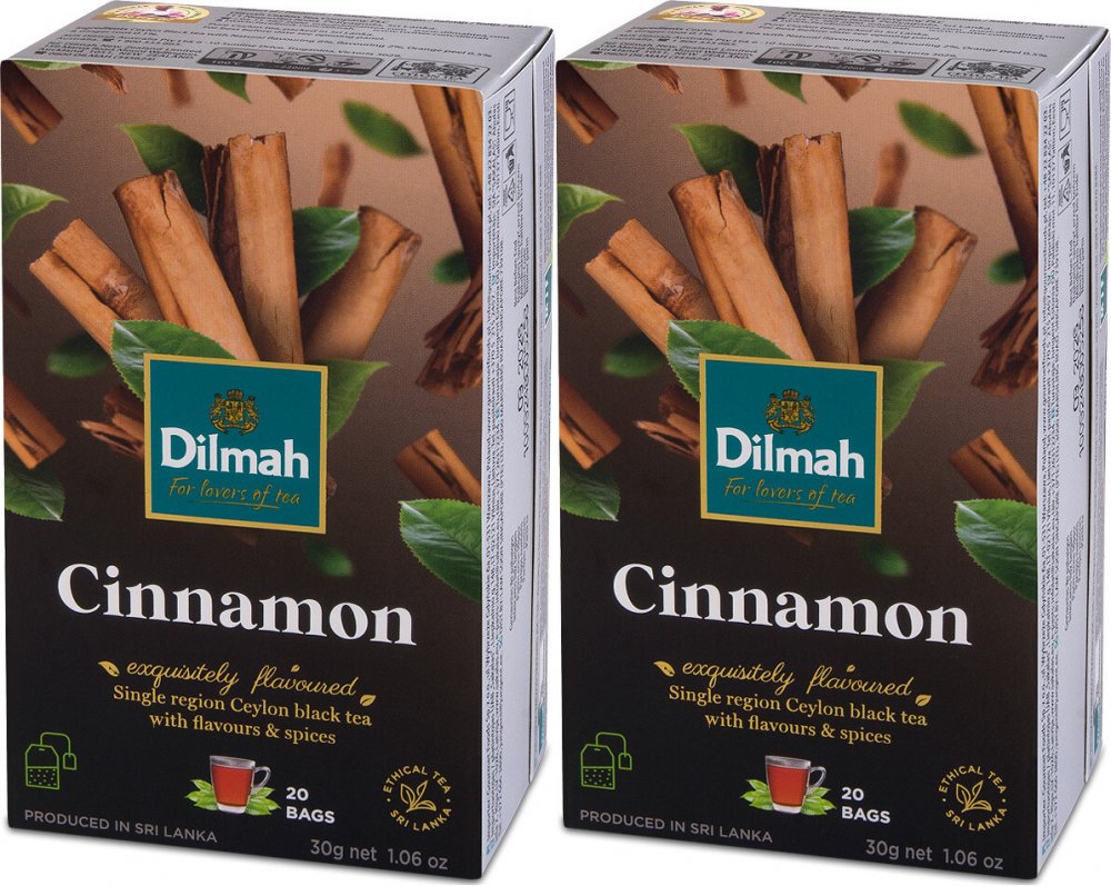 2x Herbata czarna aromatyzowana w torebkach Dilmah Cinnamon, cynamon, 20 sztuk x 1.5g