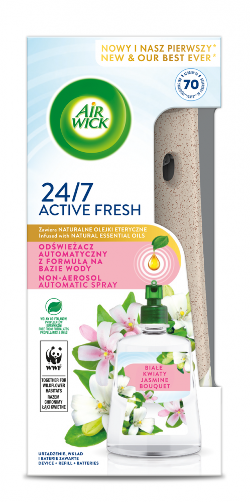 Odświeżacz powietrza Air Wick wkład + urządzenie, Active Fresh, białe kwiaty/ jaśmin, 228ml