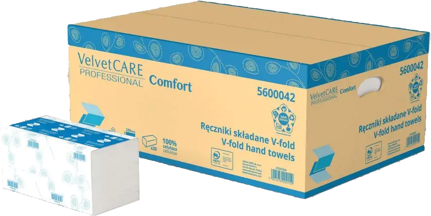 20x Ręcznik papierowy VelvetCARE Professional, dwuwarstwowy, w składce ZZ, 23x23cm, 150 składek, biały