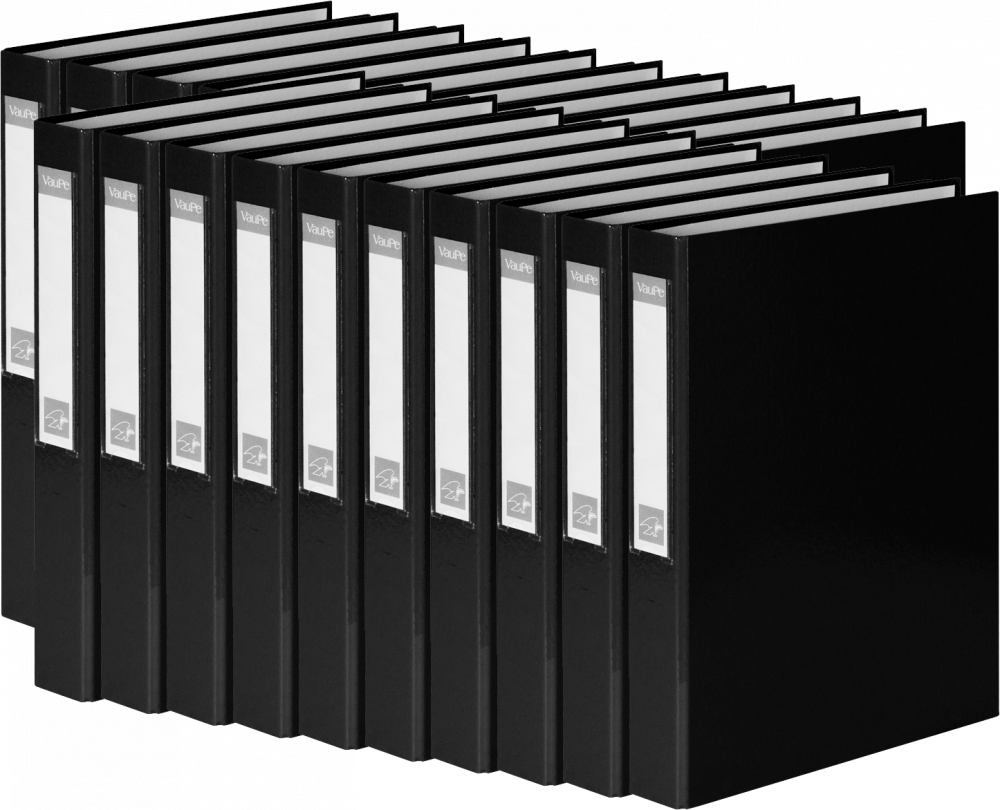 20x Segregator ringowy VauPe, A4, szerokość grzbietu 40mm, do 200 kartek, 4 ringi, czarny