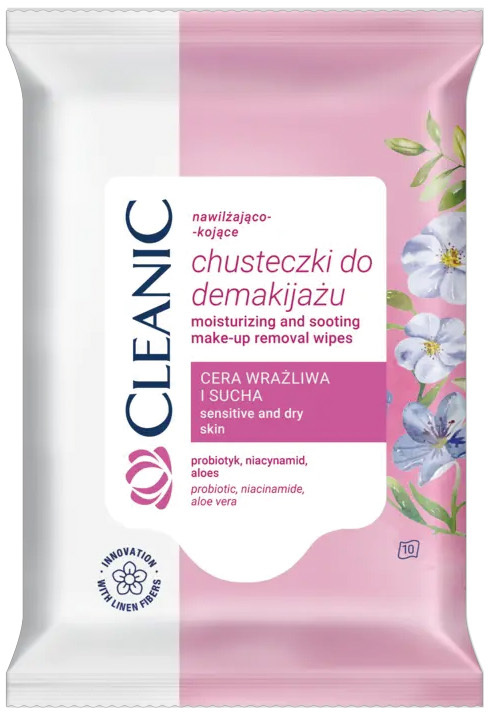 Chusteczki do demakijażu Cleanic, cera sucha i wrażliwa, 10 sztuk