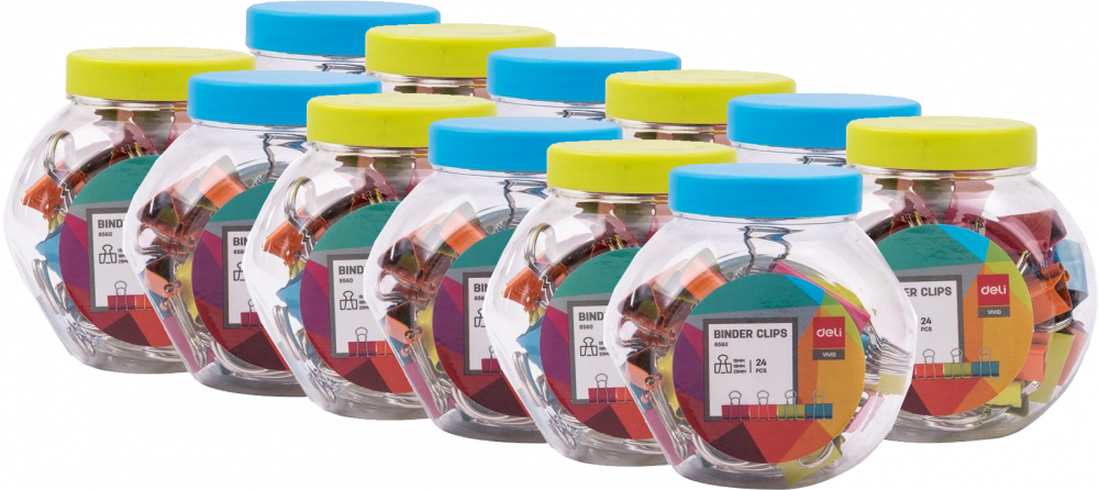 12x Klip biurowy Deli, 15mm/19mm/25mm, 24 sztuki, mix kolorów