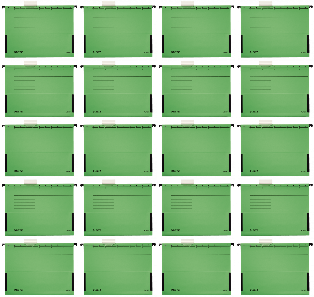 20x Teczka zawieszkowa kartonowa z rozciągliwymi bokami Leitz Alpha, A4, 348x260mm, 275g/m2, zielony