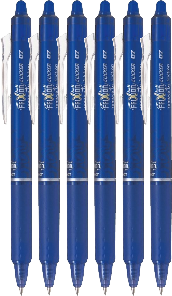 6x Pióro kulkowe wymazywalne Pilot, Frixion Clicker, automatyczne, 0.7mm, niebieski